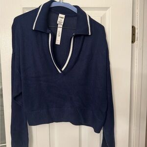 Victoria Secret Blue Sweater with White Trim. Brand new. Size Small